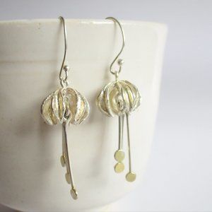 Silver Drop Earrings with Gold Plated Details